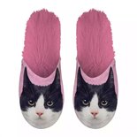 Pantoffel zwart witte kat roze