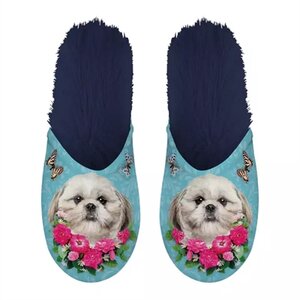 Pantoffel shih tzu lichtblauw / donkerblauw