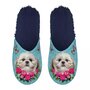 Pantoffel shih tzu lichtblauw / donkerblauw